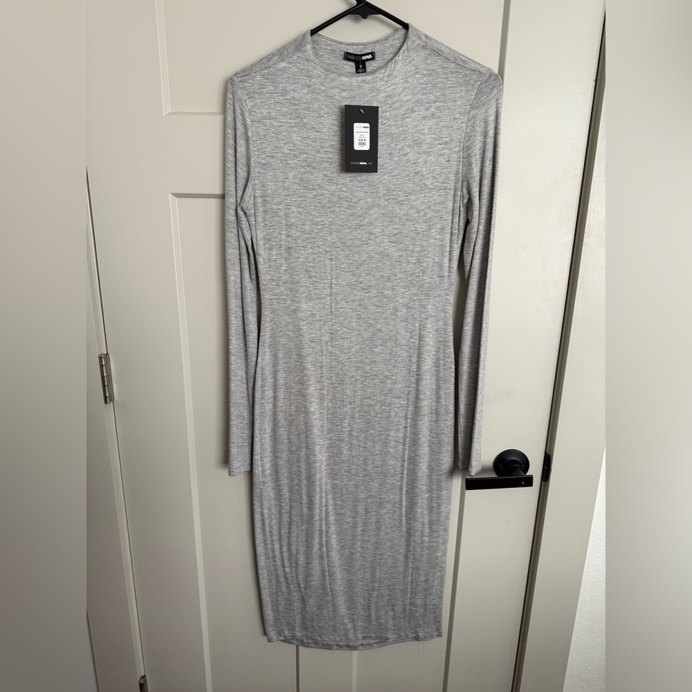 Fashion Nova Heather Gray Long Sleeve Dress